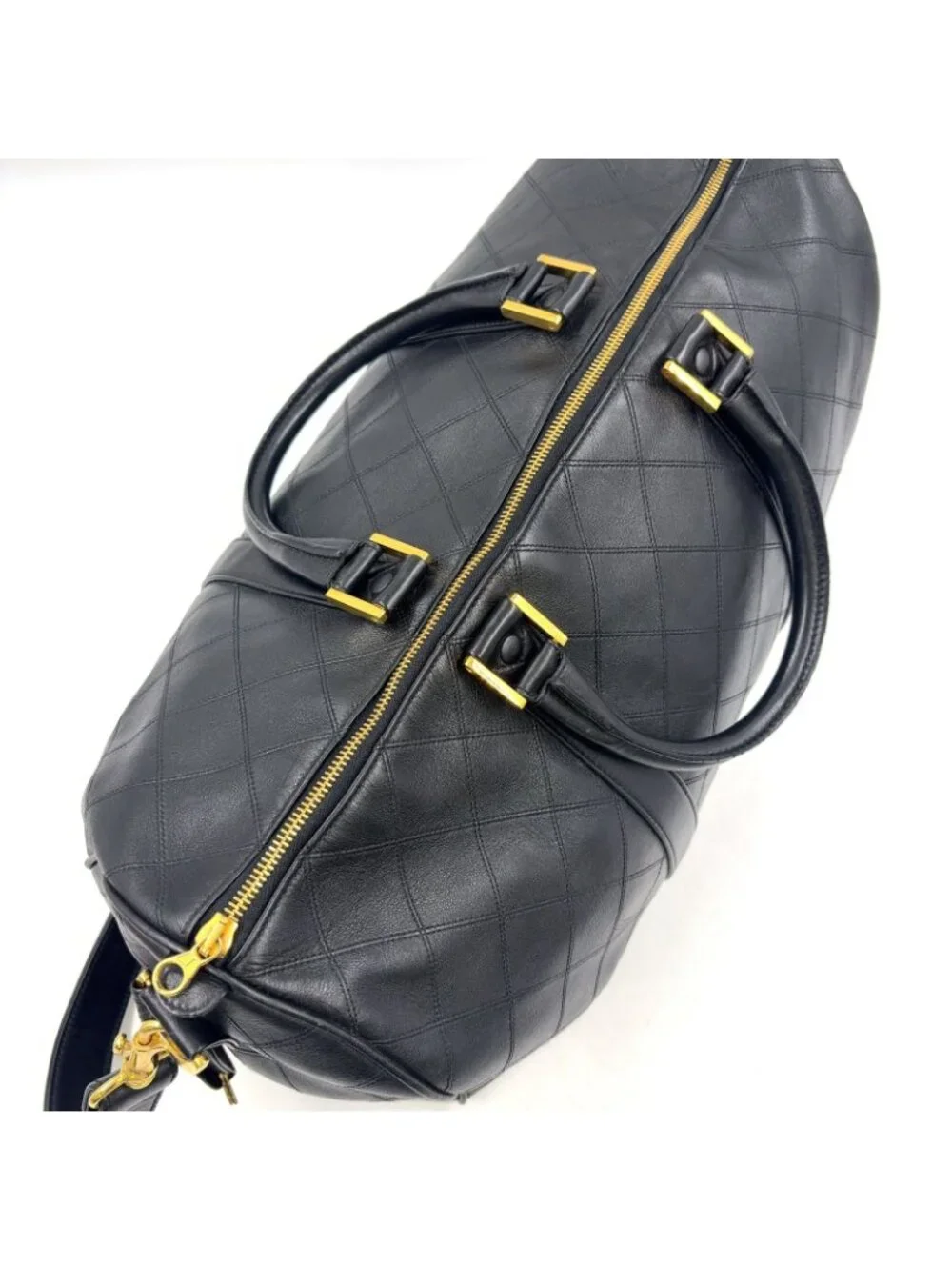 Chanel Bicolor 2-Way Leather Black Boston Bag Gold